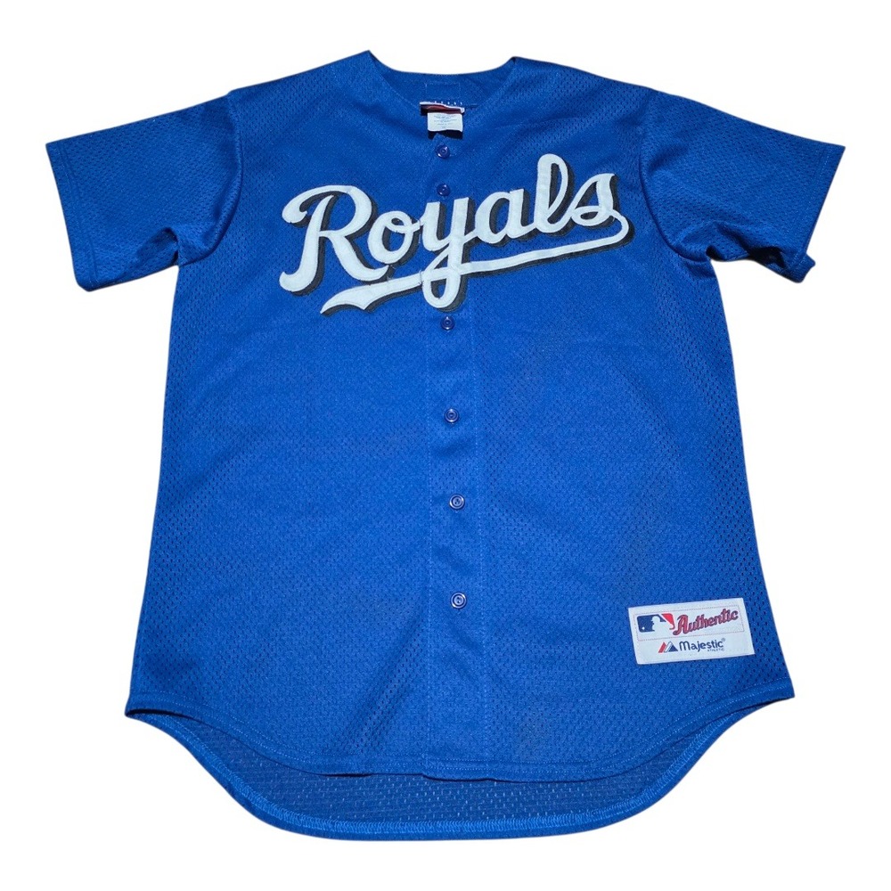 Majestic Kansas City Royals Baseball Jersey Medium Blue Button Up Authentic